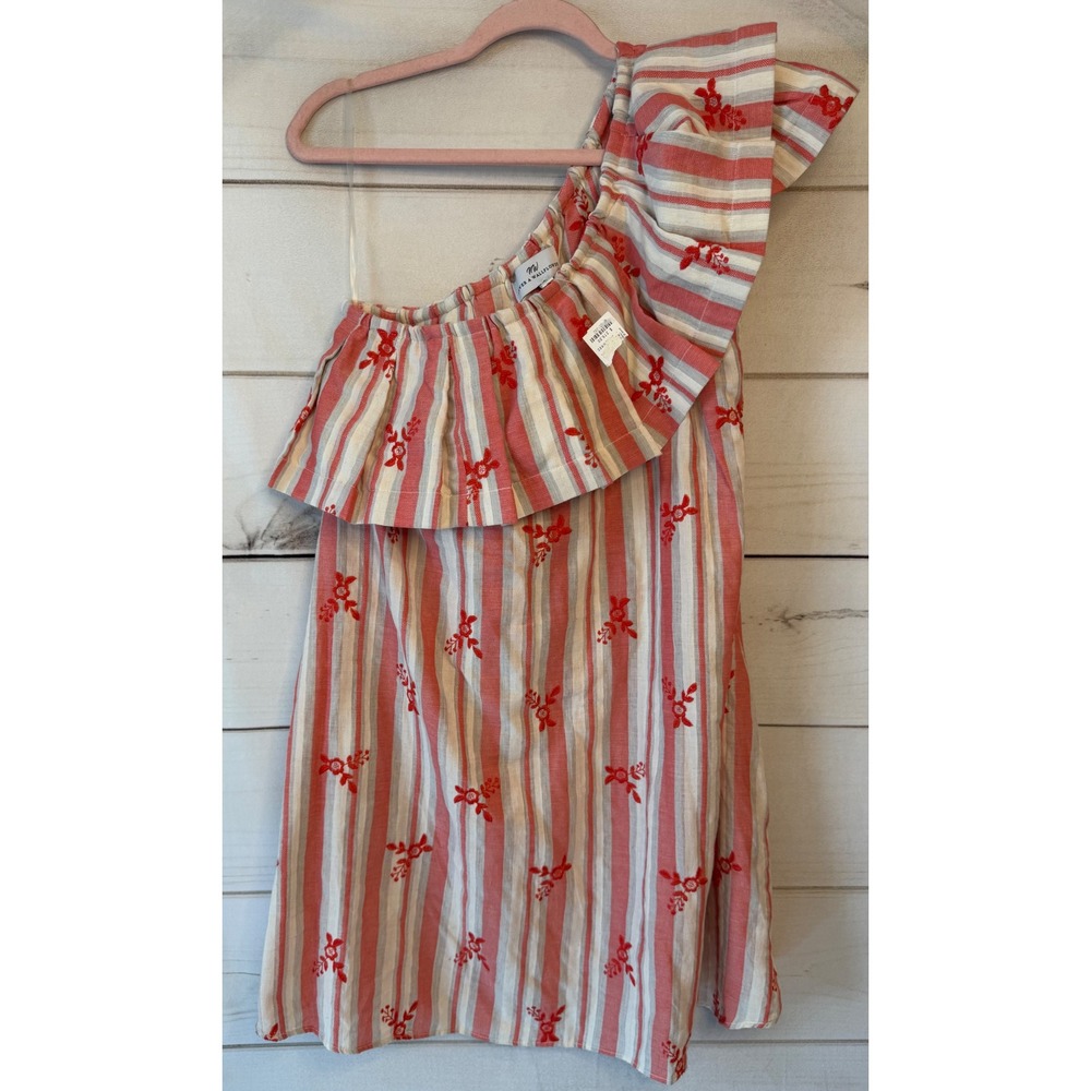 Never A Wallflower One Shoulder Ruffle Dress Red White Stripe Cotton S NWT